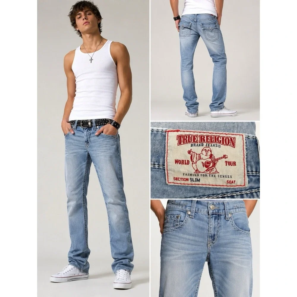 True Religion World Tour Section Slim Seat Jeans Light Wash Size‎ 32 Y2K